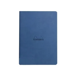 RHODIA Rhodiarama - Cahier de notes - reliure piquée - A5 (148 x 210 mm) - 32 feuilles / 64 pages - papier ivoire - ligné - couverture bleu saphir - similicuir