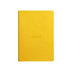 RHODIA Rhodiarama - Cahier de notes - reliure piquée - A5 (148 x 210 mm) - 32 feuilles / 64 pages - papier ivoire - ligné - couverture jaune jonquille - similicuir