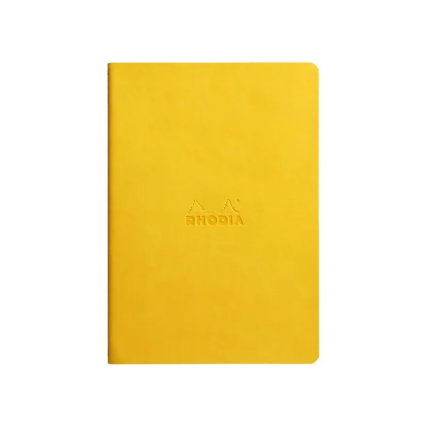 RHODIA Rhodiarama - Cahier de notes - reliure piquée - A5 (148 x 210 mm) - 32 feuilles / 64 pages - papier ivoire - ligné - couverture jaune jonquille - similicuir