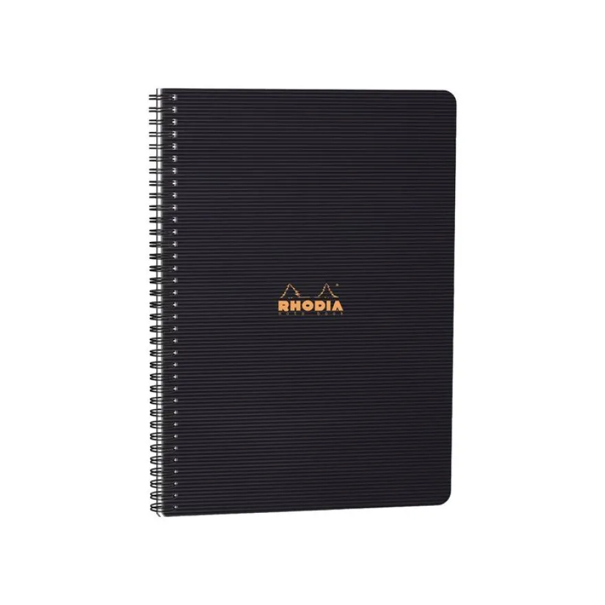 RhodiActive - Cahier à spirale A4+ (22,5 x 29,7 cm) - 160 pages - petits carreaux (5x5 mm) - noir
