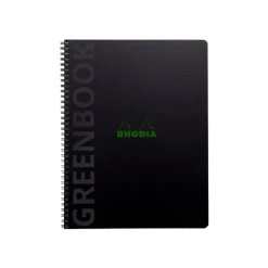 RhodiActive Greenbook - Cahier à spirale 100% recyclé - A4+ (22,5 x 29,7 cm) - 160 pages 90 g/m² - ligné - noir