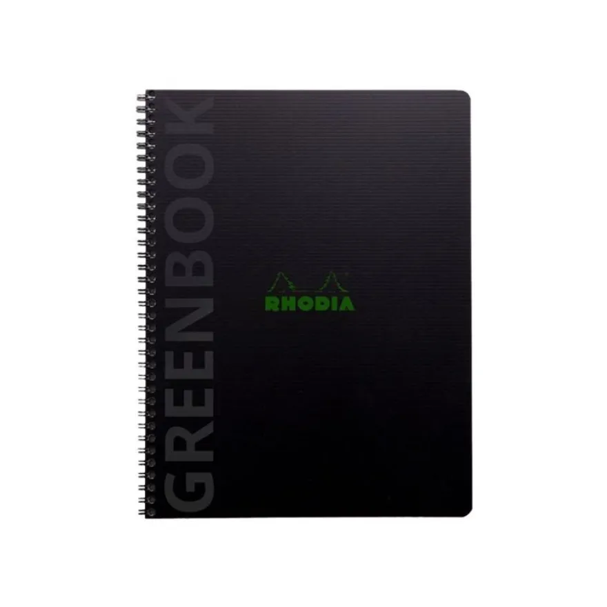 RhodiActive Greenbook - Cahier à spirale 100% recyclé - A4+ (22,5 x 29,7 cm) - 160 pages 90 g/m² - ligné - noir