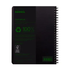 RhodiActive Greenbook - Cahier à spirale 100% recyclé - A5+ (16 x 21 cm) - 160 pages 90 g/m² - petits carreaux (5x5 mm) - noir