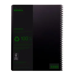 RhodiActive Greenbook - Cahier à spirale 100% recyclé - A4+ (22,5 x 29,7 cm) - 160 pages 90 g/m² - petits carreaux (5x5 mm) - noir