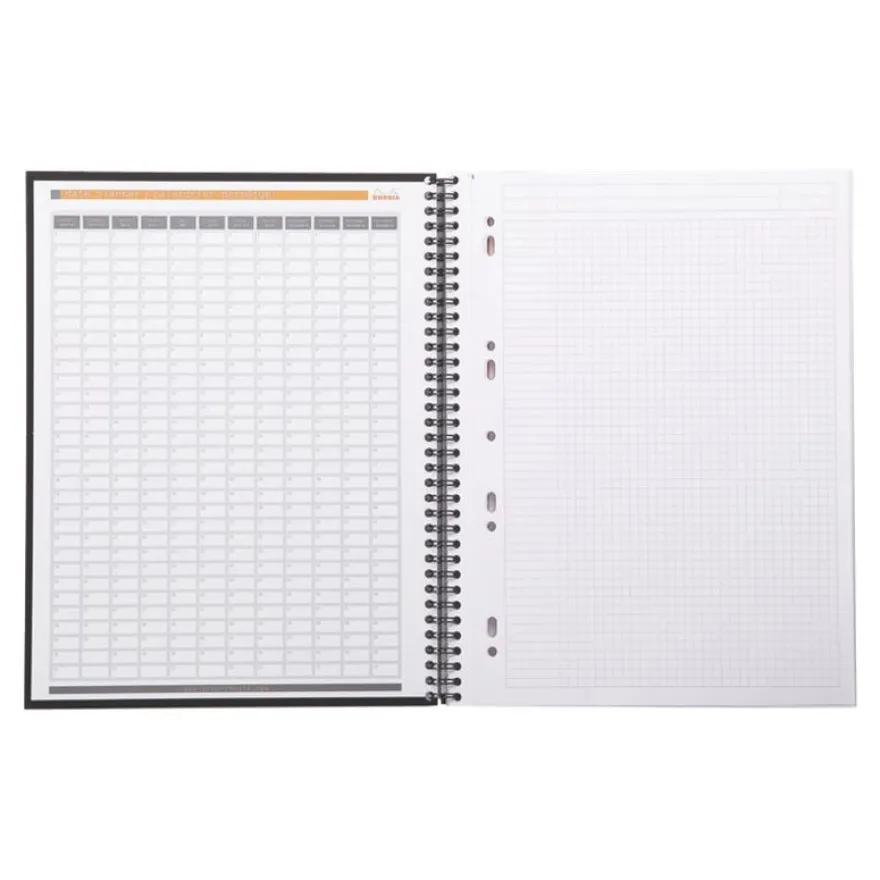 RhodiActive Notebook - Cahier à spirale A4+ (22,5 x 29,7 cm) - 160 pages - petits carreaux (5x5 mm) - noir