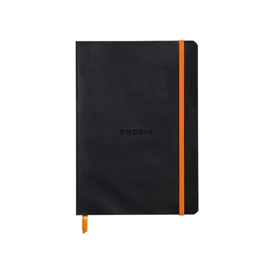 Rhodiarama - Cahier de notes - lien parfait - A5 (148 x 210 mm) - 80 feuilles / 160 pages - papier ivoire - petits carreaux - couverture noire
