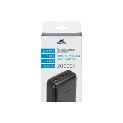 Riva Case Rivapower VA2102 - Banque d'alimentation - QC / PD, portable - 5 / 9 / 12 V - 22.5 Watt - lithium-polymère - 20000 mAh - 74 Wh - connecteurs de sortie : 3 - noir