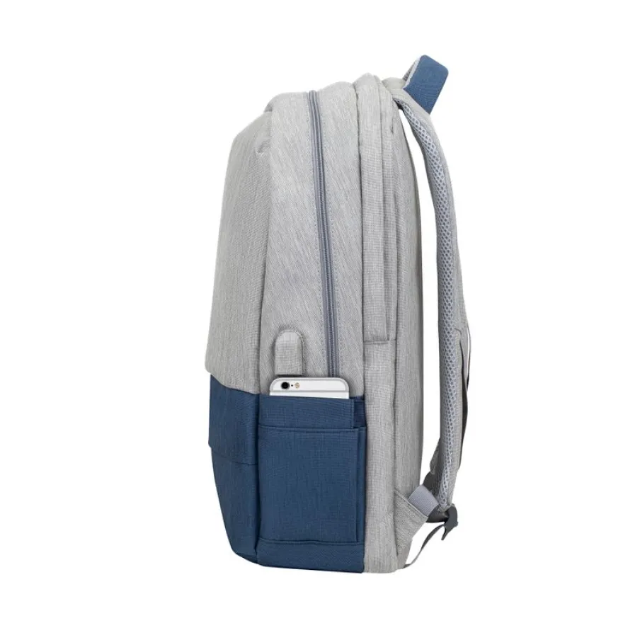 RIVACASE Prater - Sac à dos connecté pour ordinateur portable 17,3" - gris/bleu nuit