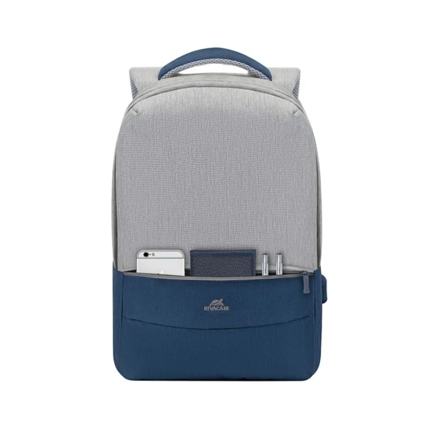 RIVACASE Prater - Sac à dos connecté pour ordinateur portable 15,6" - gris/bleu nuit