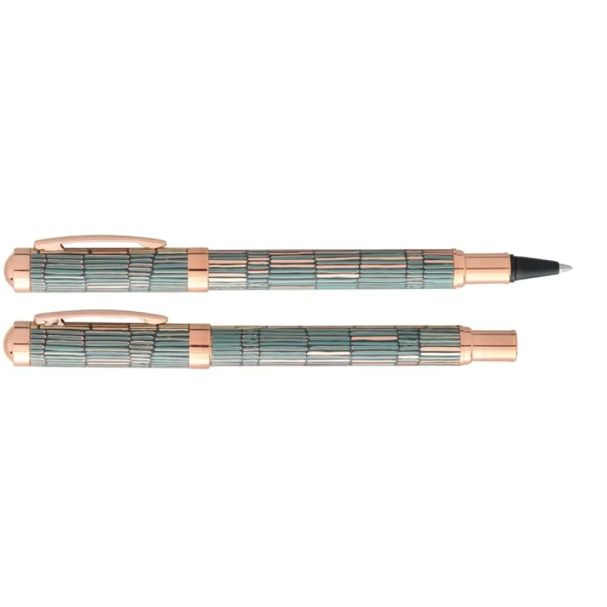 Roller ENZO VARINI "Palazzo Tiles" coloris nuances de cuivre & bleu, attributs cuivrés