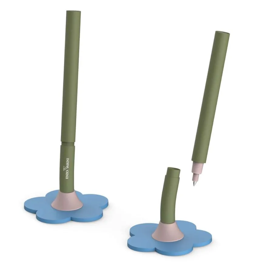 Roller magnétique sur socle ENZO VARINI "Daisy pen" coloris vert & bleu
