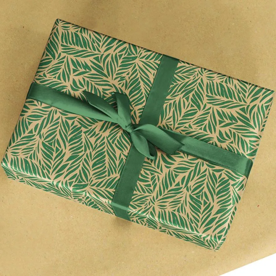Rouleau papier cadeau kraft 0,7 x 50 m 65g imprimé feuilles - Viquel