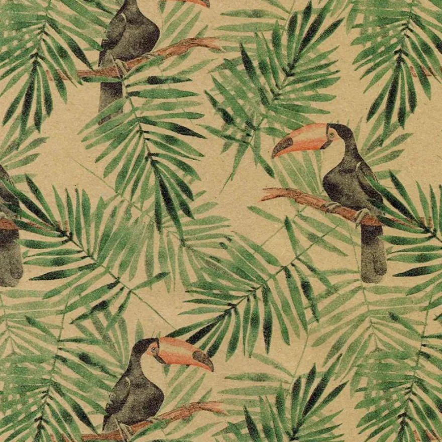 Rouleau papier cadeau kraft 0,7 x 50 m 65g imprimé tropical - Viquel