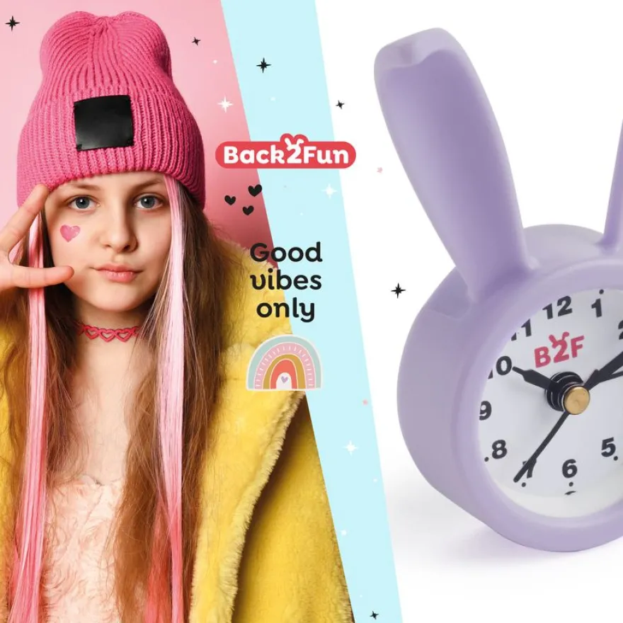 Réveil lapin Back2Fun - format mini - idéal apprentissage de l’heure - pile incluse