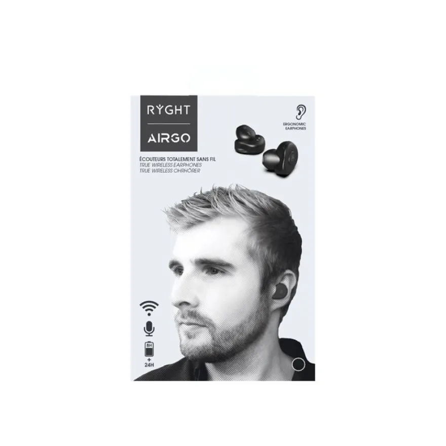 Ryght Airgo Kit main libre - Ecouteurs sans fil bluetooth avec micro - intra-auriculaire - noir