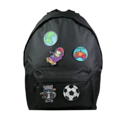 Sac à dos + 1 trousse - 1 compartiment - noir - avec 5 patchs garçon - Bagtrotter