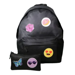 Sac à dos 1 compartiment + trousse à personnaliser avec 5 patchs autocollants - fille - noir - Bagtrotter
