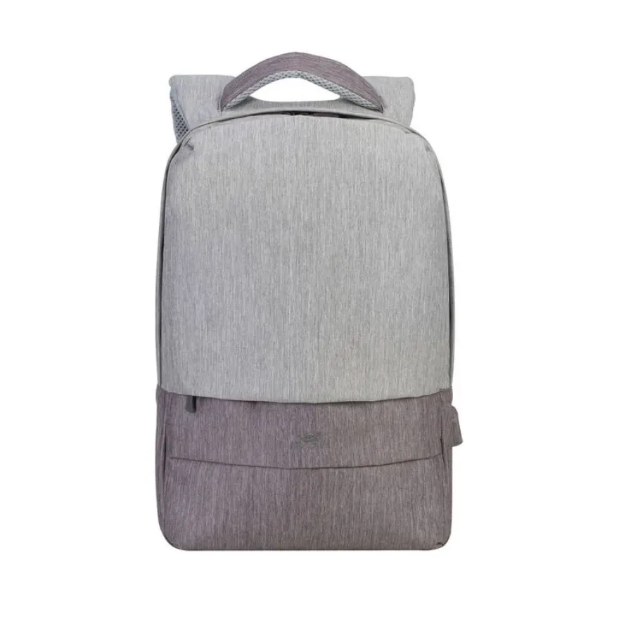 Sac à dos antivol Rivacase 7562 pour ordinateur portable 15,6" - Gris/Mocha avec port USB intégré - 15L