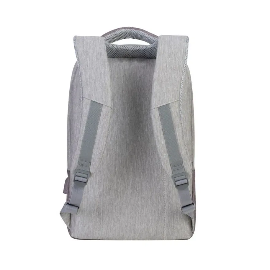 Sac à dos antivol Rivacase 7562 pour ordinateur portable 15,6" - Gris/Mocha avec port USB intégré - 15L