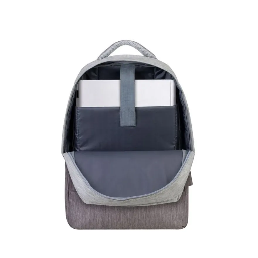 Sac à dos antivol Rivacase 7562 pour ordinateur portable 15,6" - Gris/Mocha avec port USB intégré - 15L