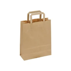 Sac Kraft Brun avec Poignées Plates – Lot de 250, 22+10x28 cm – Solide et Écologique