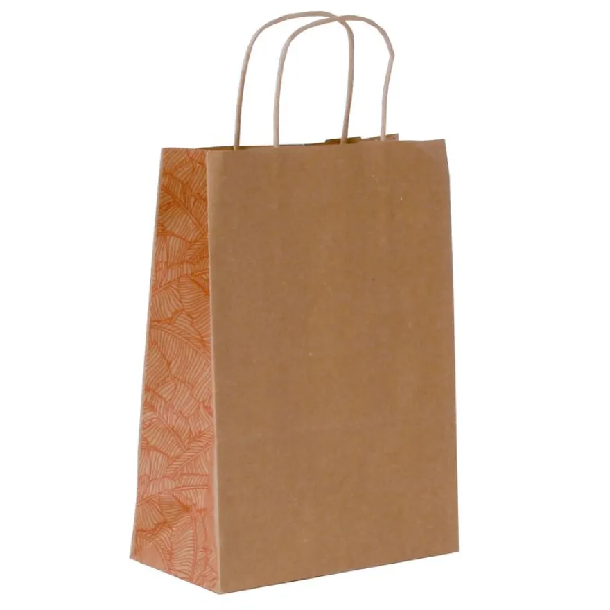 Sac kraft poignées torsadées Jungle terracotta - 18 x 8 x 24 cm