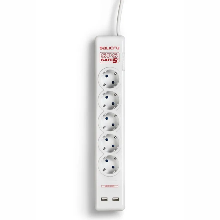 SALICRU SPS SAFE 5+ - Multiprise avec interrupteur 5 prises+ 2 ports USB 2.1A - 1,5m