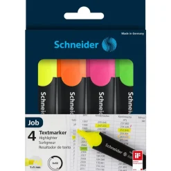 Schneider Job - Pack de 4 surligneurs - couleurs assorties