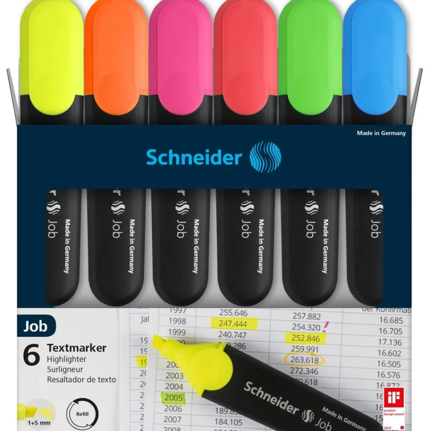Schneider Job - Pack de 6 surligneurs - couleurs assorties