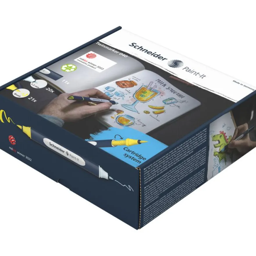 Schneider Paint-It 040 SetTwin Marker - 20 cartouches de recharges à pointe ogive + 21 à pointe pinceau + 11 corps - couleurs assorties
