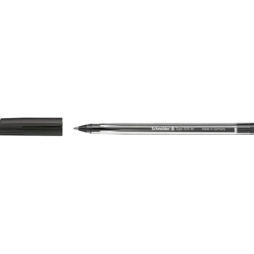 Schneider Tops 505 M- Stylo-bille - Noir – Pointe Moyenne avec Corps Transparent et Capuchon Clip