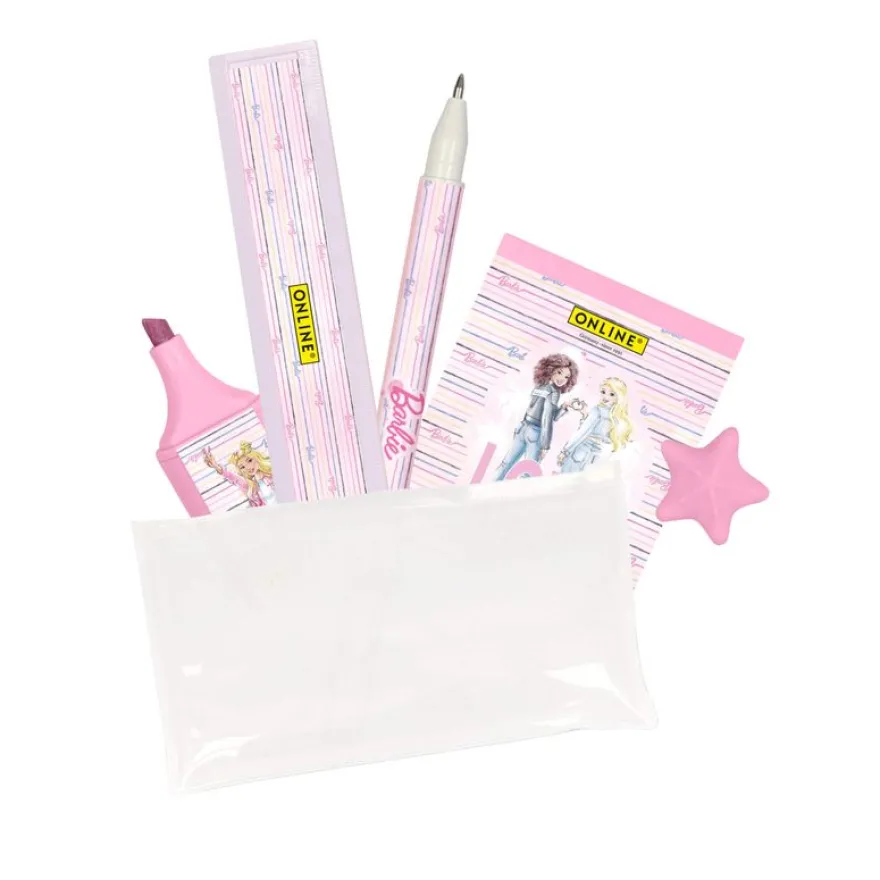 Schoolset bloc-notes/règle/gomme/surligneur Barbie