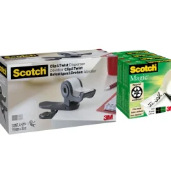Scotch - Dévidoir Clip & Twist avec 4 rouleaux Scotch Magic 33m