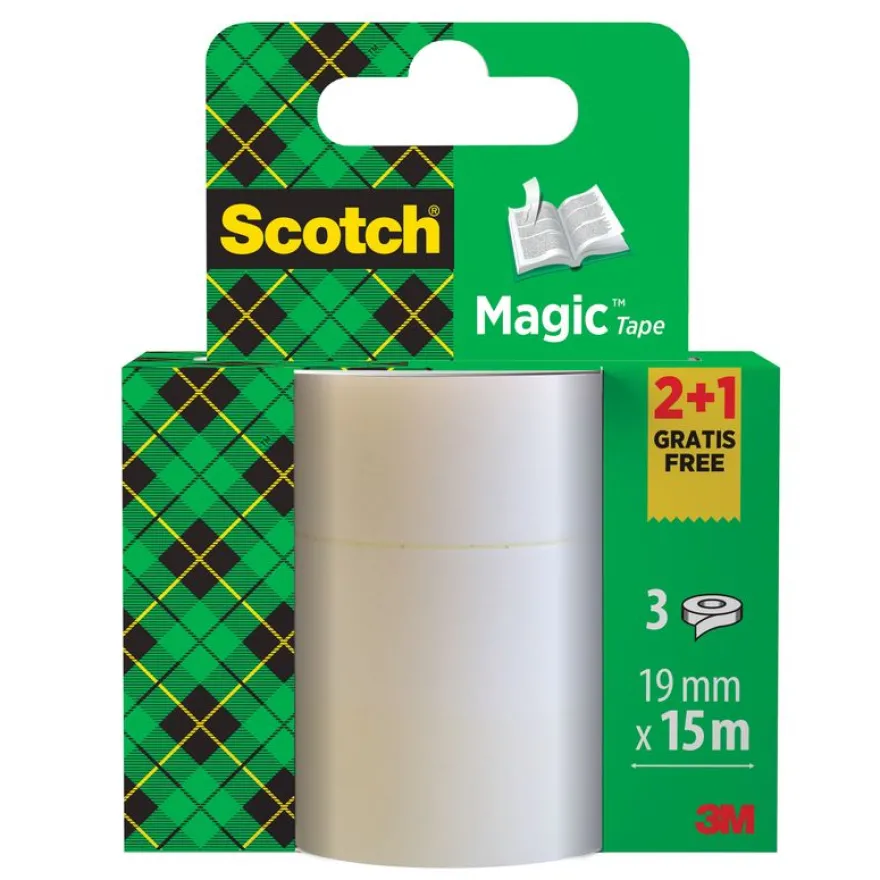 Scotch – Lot de 3 rubans adhésifs invisibles – 19 mm x 15 m – Transparent