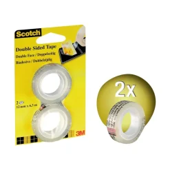 Scotch - Lot de 2 rubans adhésifs double face - 12 mm x 6,3 m - transparent