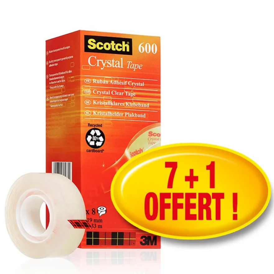 Scotch Crystal - Pack de 8 Rubans adhésifs - 19 mm x 33 m