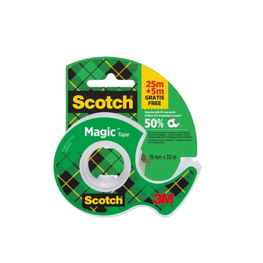 Scotch Magic - Distributeur avec ruban adhésif - 19 mm x 25 m + 5 m gratuit - invisible