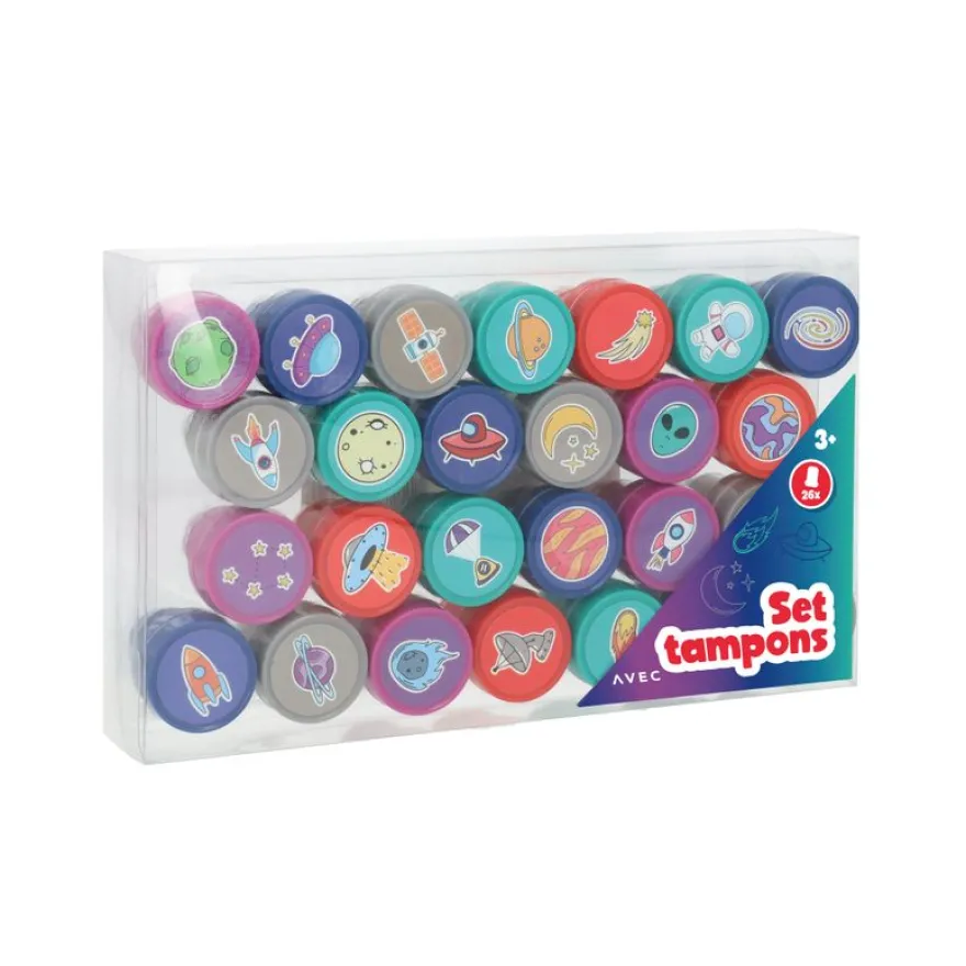 Set 26 tampons pré-encrés - Espaces