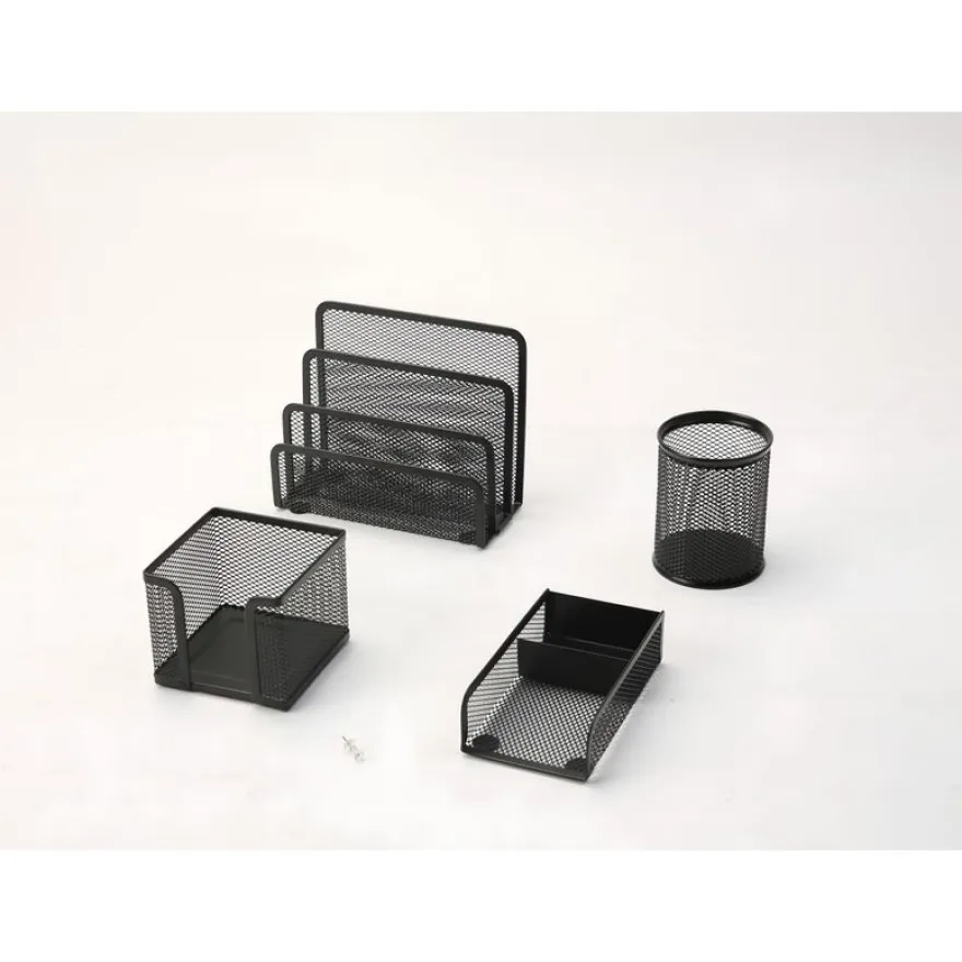 Set de bureau en métal mesh – 4 pièces – noir
