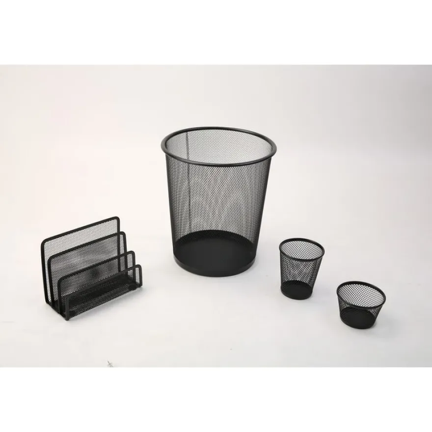 Set de bureau en métal mesh – 4 pièces – noir