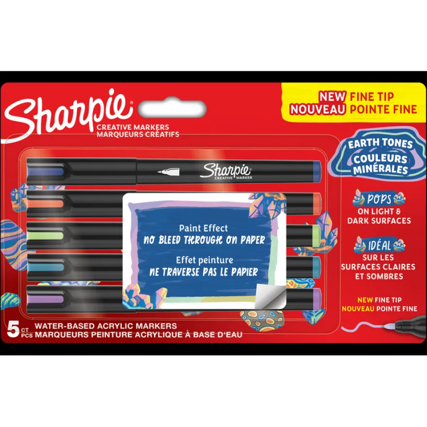 Sharpie – 5 Marqueurs Créatifs Pointe Fine – Couleurs Minérales Assorties