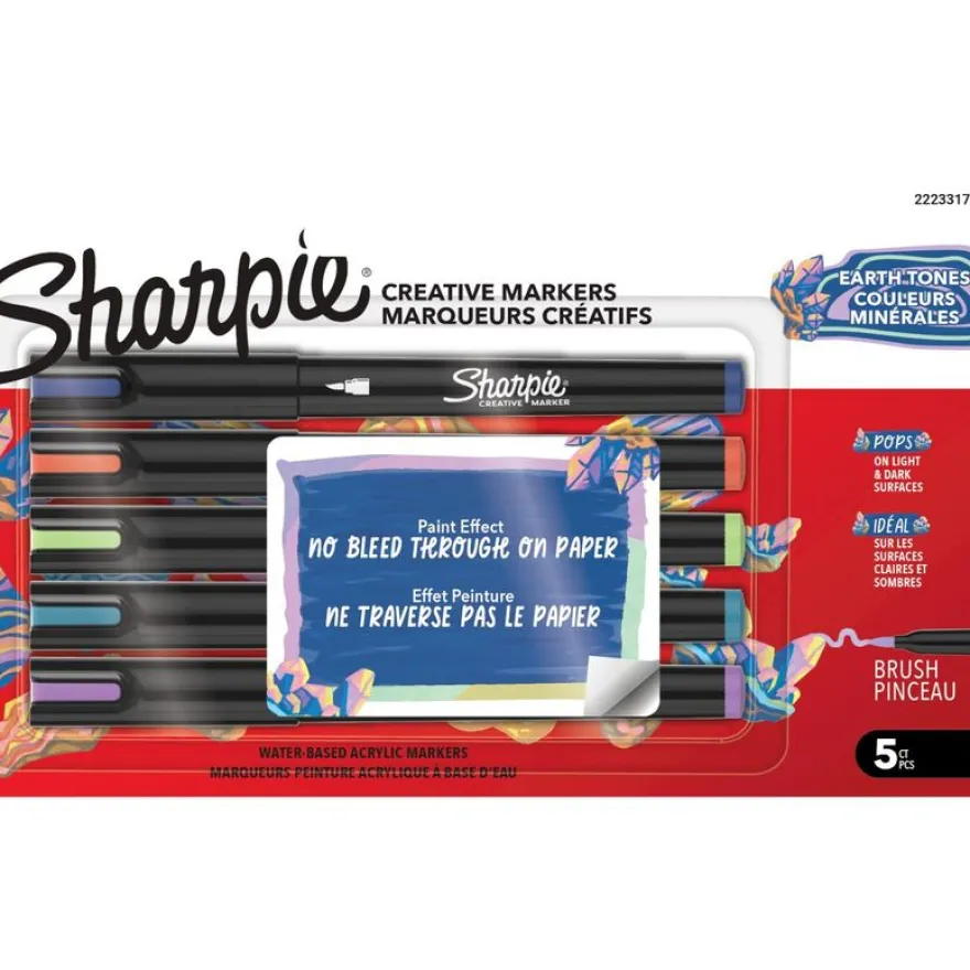Sharpie – 5 Marqueurs Créatifs Pointe Pinceau – Couleurs Minérales Assorties