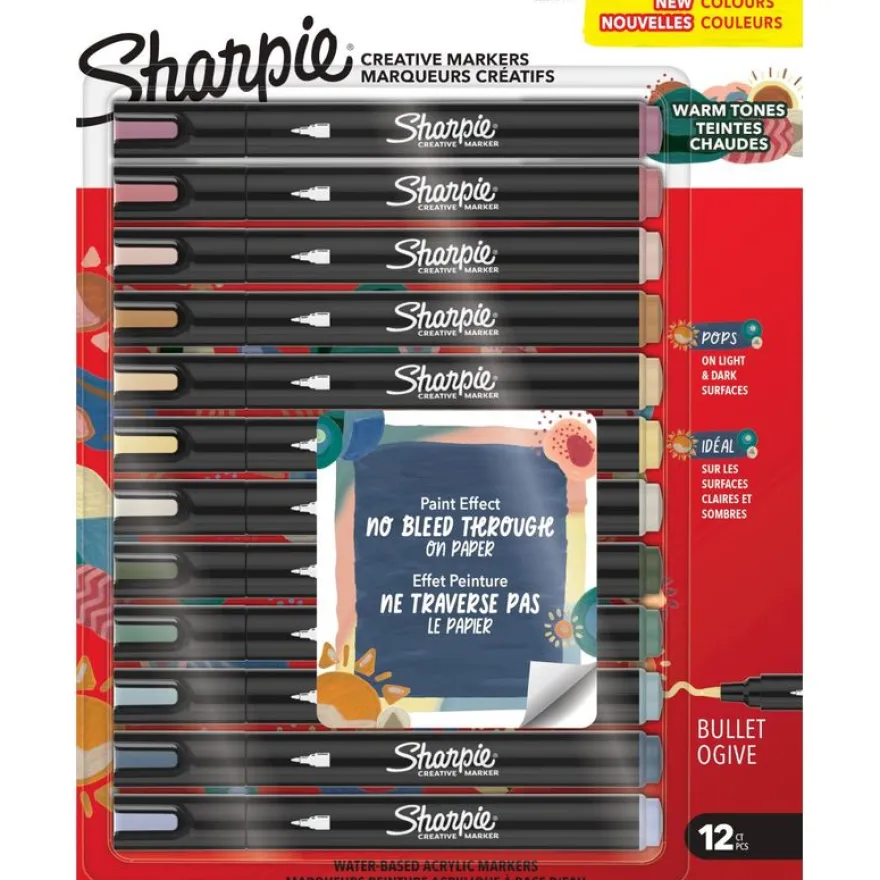 Sharpie – 12 Marqueurs Créatifs Pointe Ogive – Couleurs Chaudes Assorties