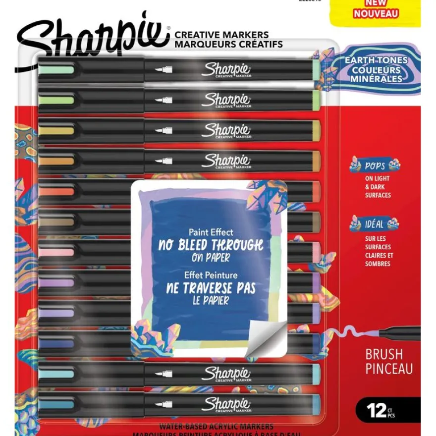 Sharpie – 12 Marqueurs Créatifs Pointe Pinceau – Couleurs Minérales Assorties