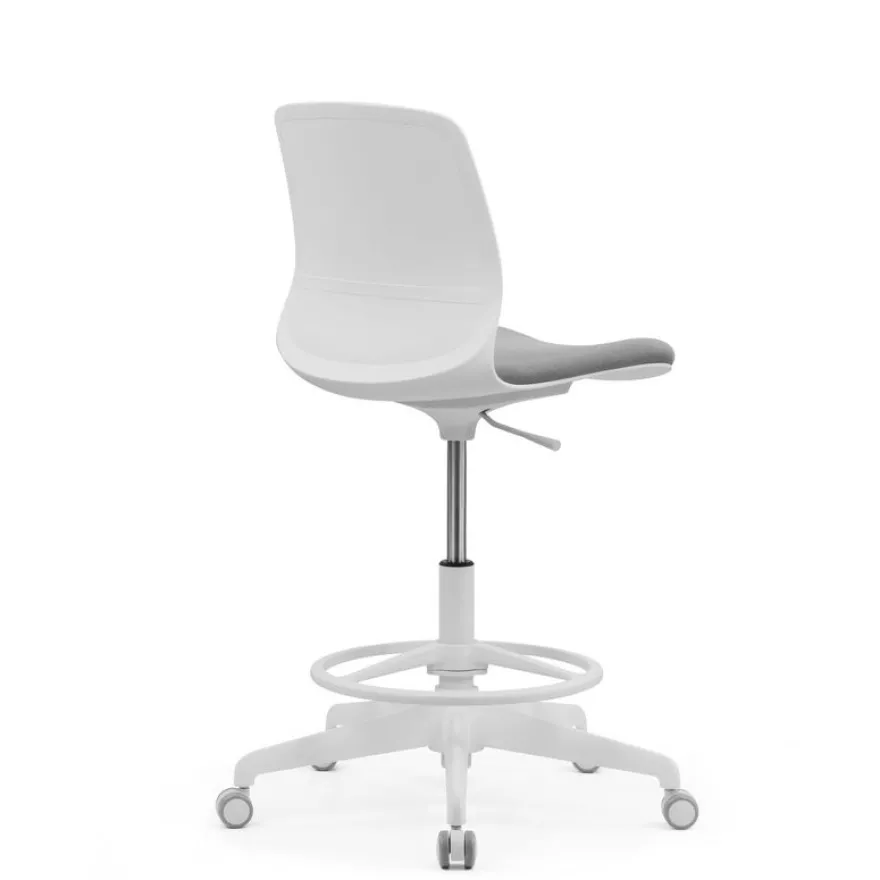Siege technique LYNA - tabouret assis-debout - hauteur réglable - repose-pieds - gris/blanc