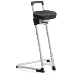 Siège technique - tabouret assis-debout - piètement blanc - assise noire