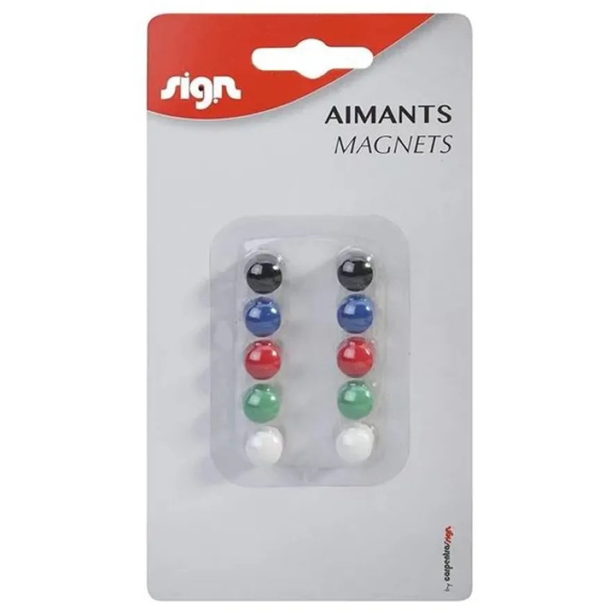 Sign - 10 Aimants - 0,9 cm de diamètre - couleurs assorties