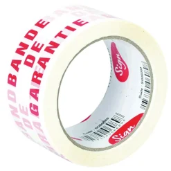 Sign - Ruban adhésif mention "Bande de garantie" - notée en rouge - 66 m x 50 mm - blanc & rouge