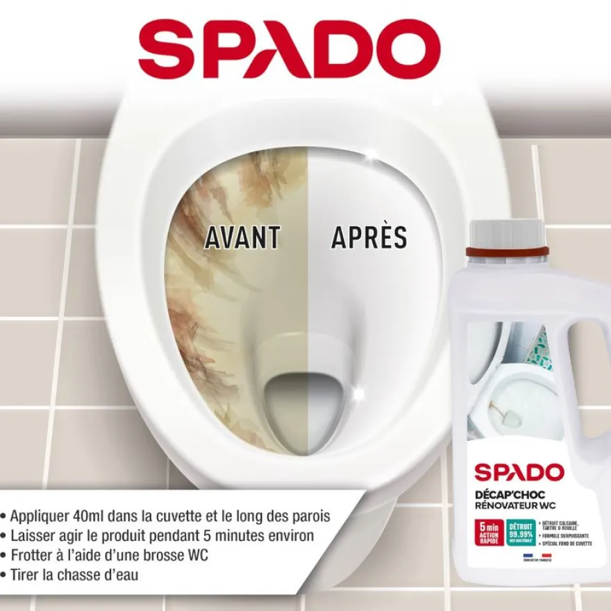 SPADO Décap' Choc - Rénovateur WC 3EN1 - produit de nettoyage - 1L