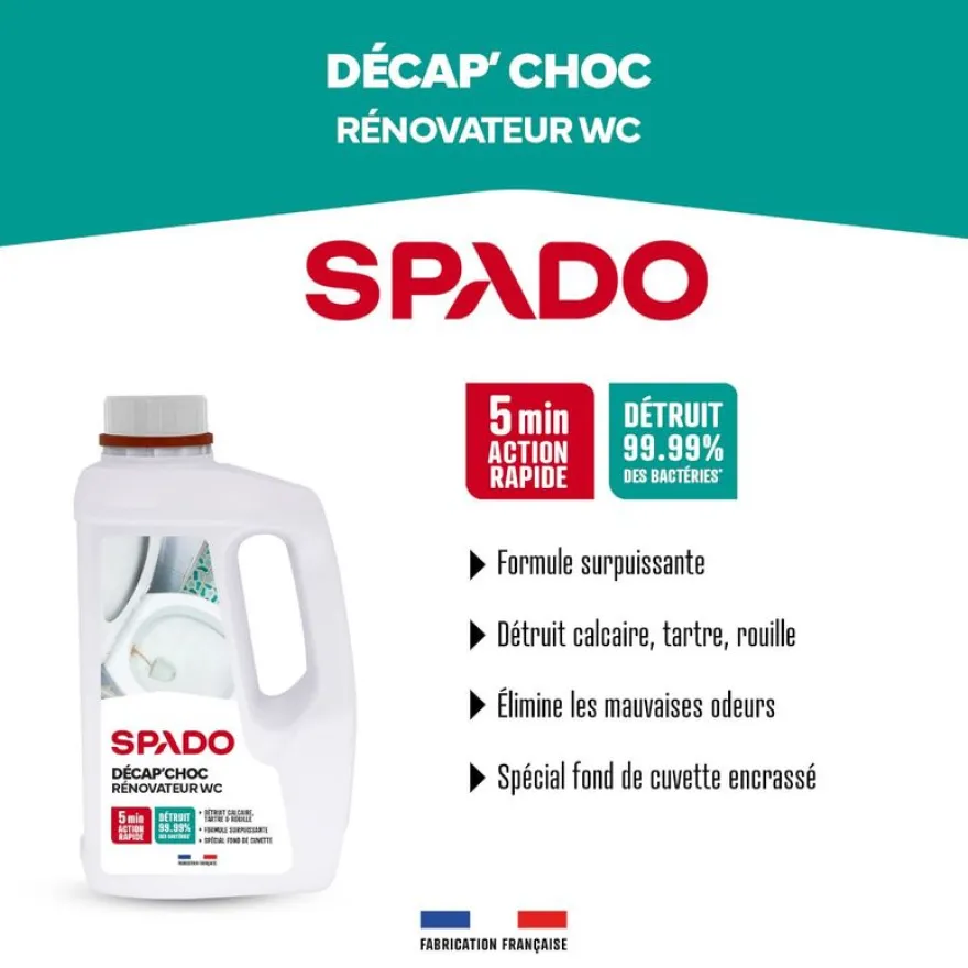 SPADO Décap' Choc - Rénovateur WC 3EN1 - produit de nettoyage - 1L